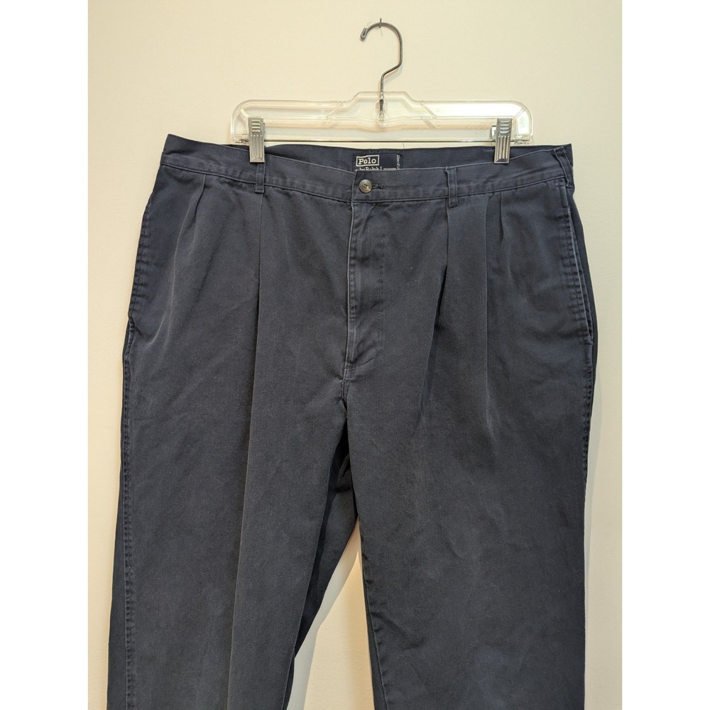 Vintage‎ Polo Ralph Lauren Chino Cotton Blue Pleated Dress Pants Size 40 x 32 - Picture 2 of 8